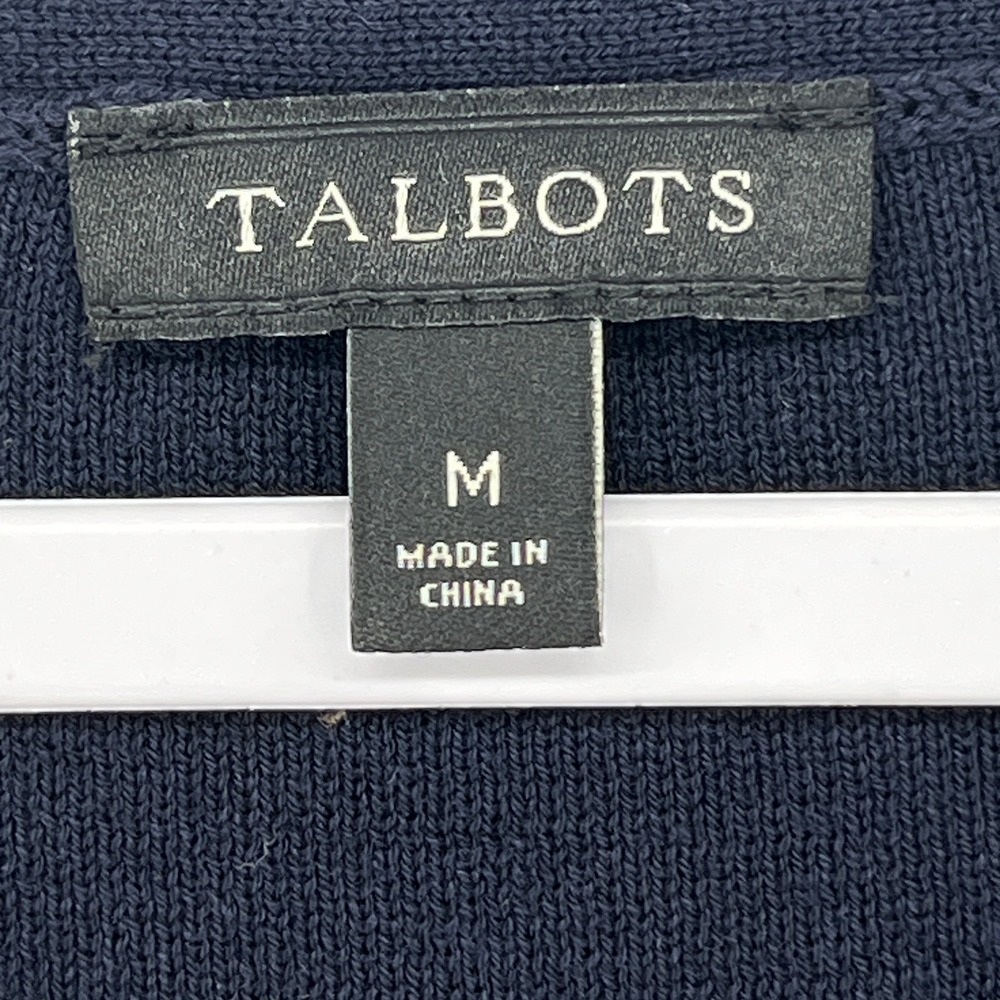 Talbots Navy Blue Knit Shell Top Medium Scoop Neck Cap Sleeve Nautical Preppy - Picture 5 of 7